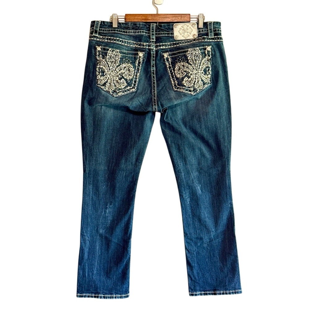 Miss Me Easy Straight Jeans Embellished Rhinestone Thick Stitch Western Sz 34